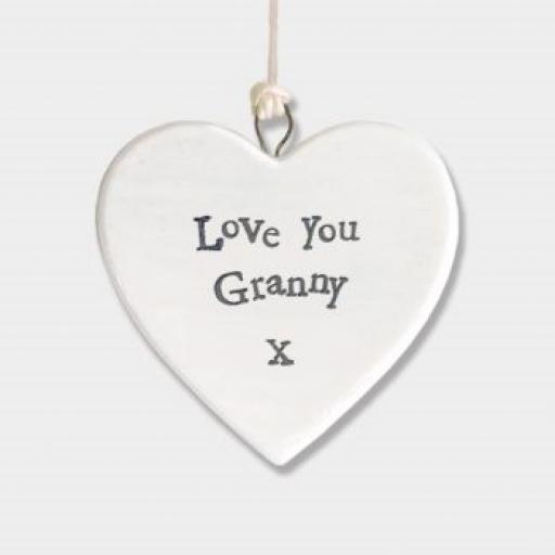 East Of India Love Granny Hanging Porcelain Heart