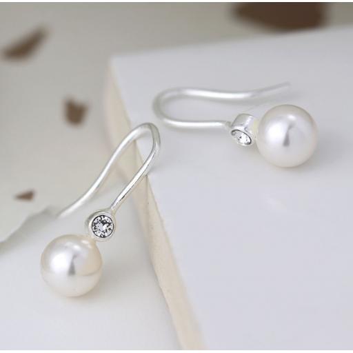 Peace Of Mind Sterling Silver Crystal Pearl Drop Earrings