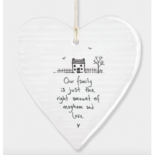 East Of India Family Hanging Porcelain Heart