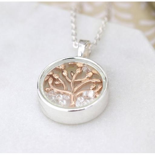 Peace Of Mind.Gold Tree Of Life In Silver Circle Necklace