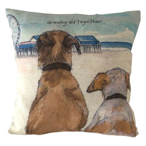 Two Dogs Growing Old Together Cushion