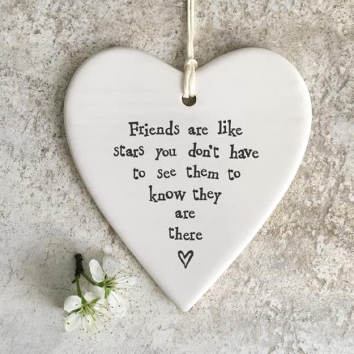 East Of India Friends Are Like Stars Porcelain Hanging Heart