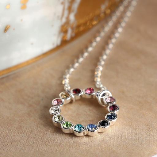 Peace of Mind Silver Plated Rainbow Crystal Circle Necklace