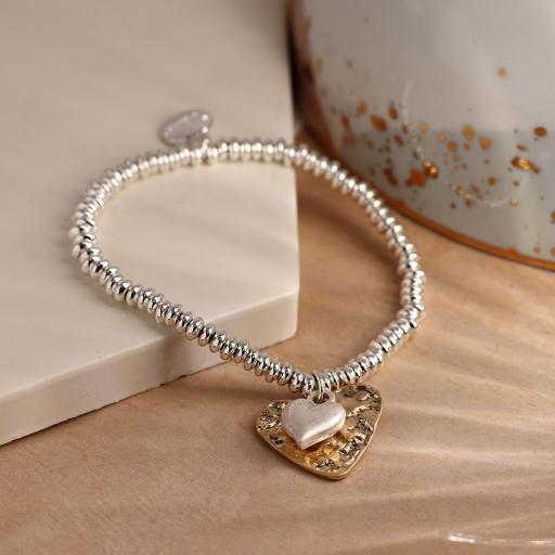 Peace of Mind Silver Plated Bead Bracelet with Heart