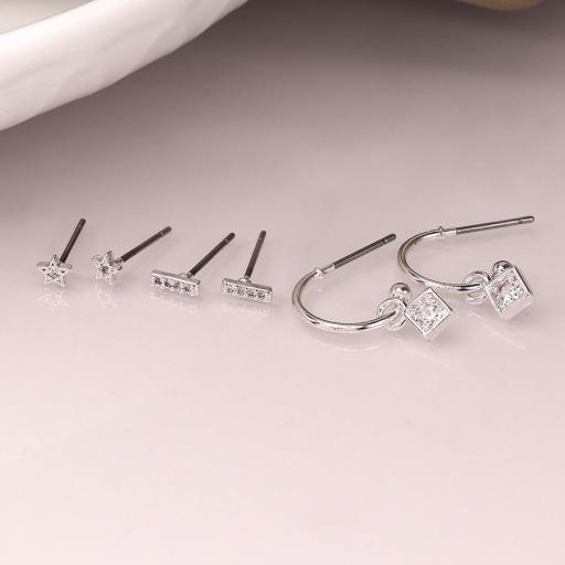 Peace of Mind Silver Plated Triple Crystal Stud and Hoop Set 2.jpg