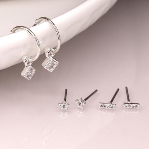 Peace of Mind Silver Plated Triple Crystal Stud and Hoop Set.jpg