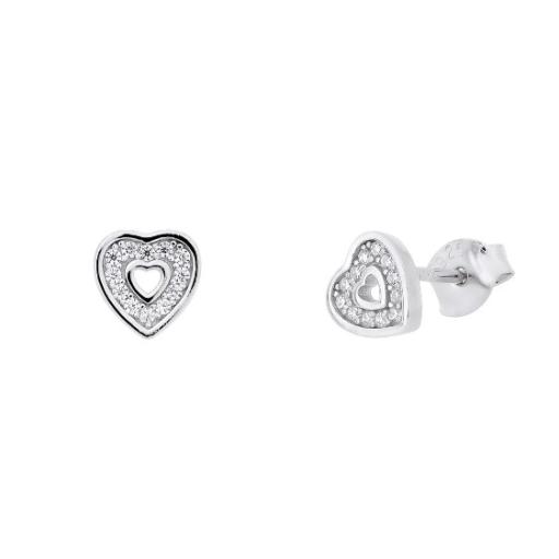 STERLING SILVER PAVE SET OPEN HEART STUD EARRINGS