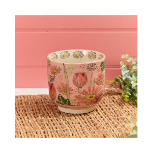 Stoneware Pink Tulip Planter