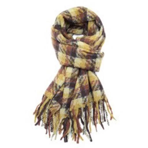 TARTAN DOGTOOTH SCARF, MUSTARD