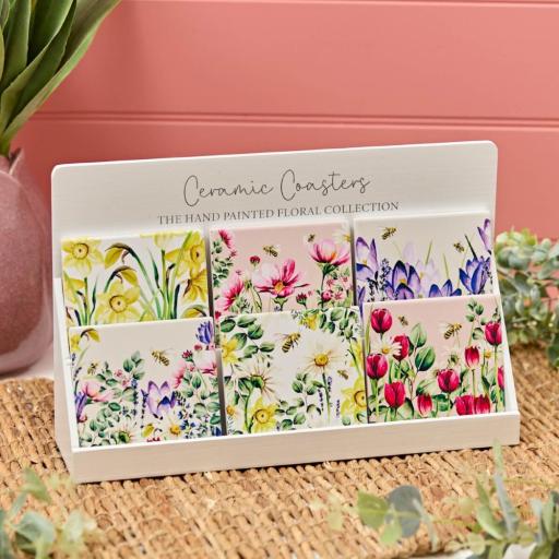 FLORAL CERAMIC COASTER, 6 ASST