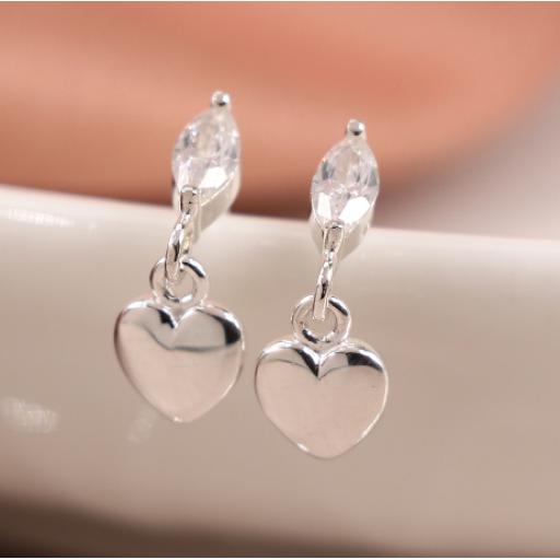 PEACE OF MIND STERLING SILVER CRYSTAL & HEART EARRINGS