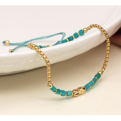 PEACE OF MIND AQUA BEAD GOLD PLATED CHAIN BRACELET