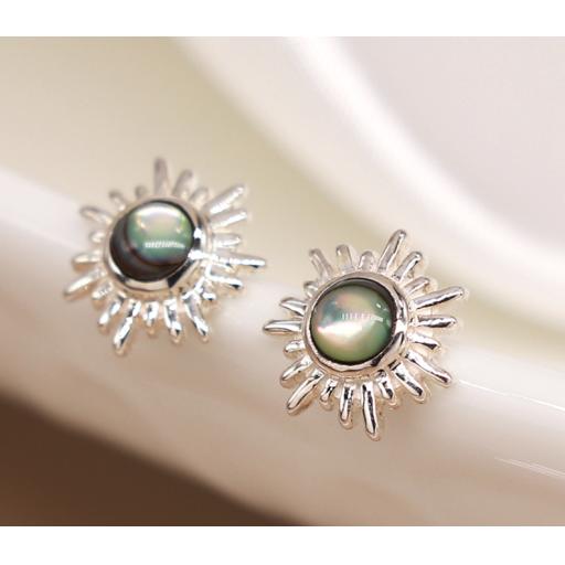 PEACE OF MIND STERLING SILVER OPALESCENT SUNBURST STUD EARRINGS