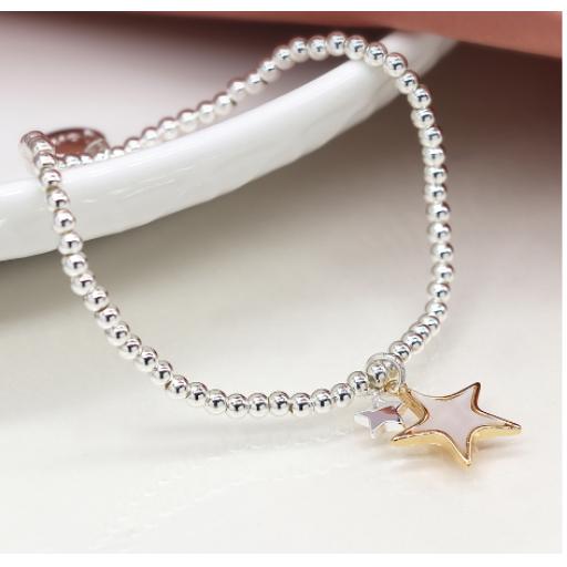 PEACE OF MIND FAUX GOLD & SILVER PLATED STAR BRACELET WITH SHELL INLAY