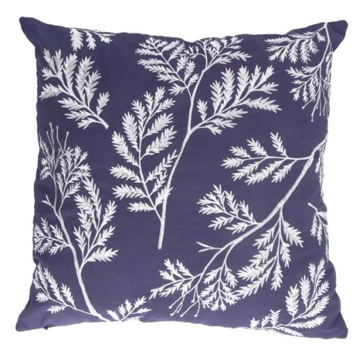 Indigo Embroidered Fern Cushion