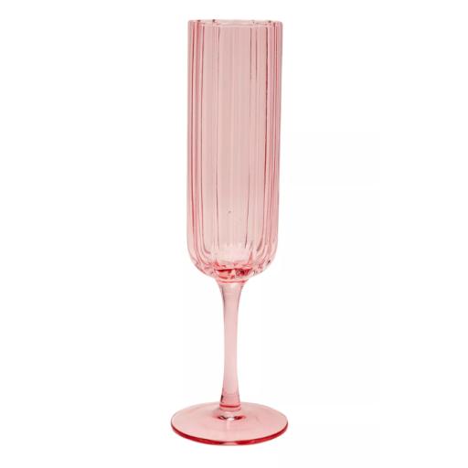 TWO, BRIGHT PINK, SCALLOPED GLASS CHAMPAGNE FLUTES