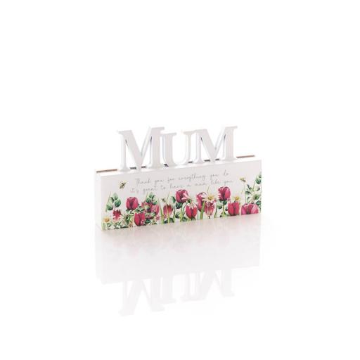 FLORAL WOOD MUM CUT OUT WORD BLOCK WITH VERSE