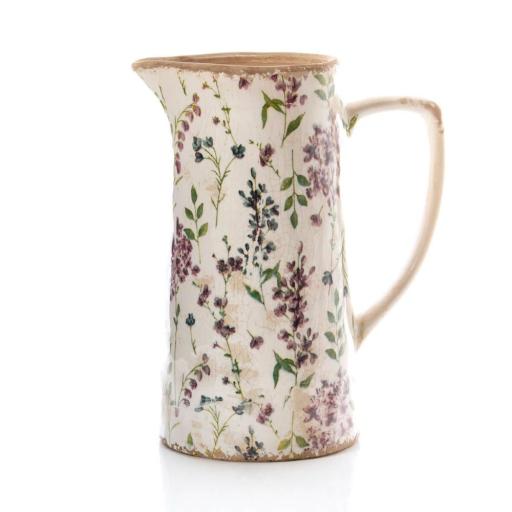DISTRESSED DECORATIVE CERAMIC FLORAL TALL JUG, LARGE