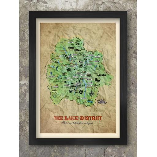 LAKES MAP A3 FRAMED PRINT