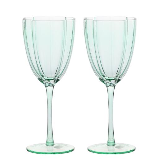 SET OF 2 SCALLOP GREEN WINE GLASSES