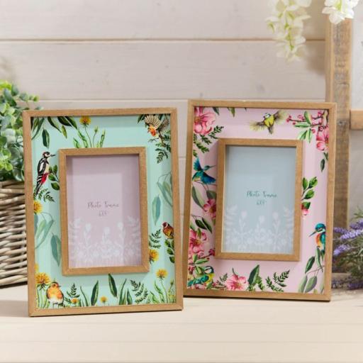 FEATHERED FLORAL BIRD WOOD FRAME 2 ASSTD