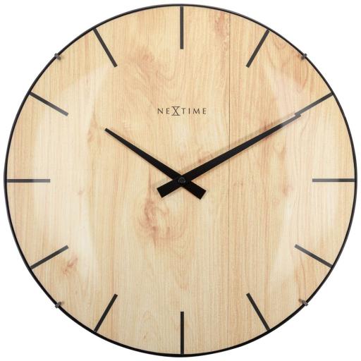 NEXTIME EDGE WOOD DOME GLASS WALL CLOCK - LIGHT BROWN 35CM