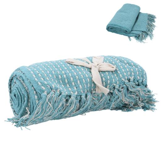 COTTON THROW DUCK EGG BLUE WITH STAB STITCH DESIGN