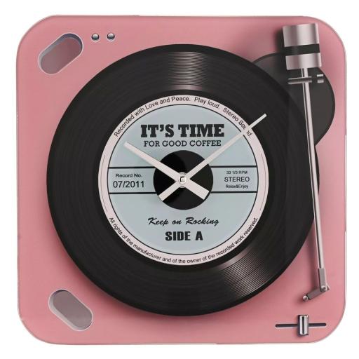 HARVEY MAKIN GLASS WALL PINK RECORD CLOCK