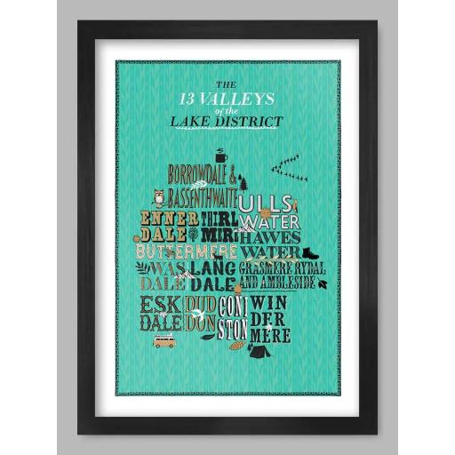 THE 13 VALLEYS OF THE LAKE DISTRICT A3 FRAMED PRINT