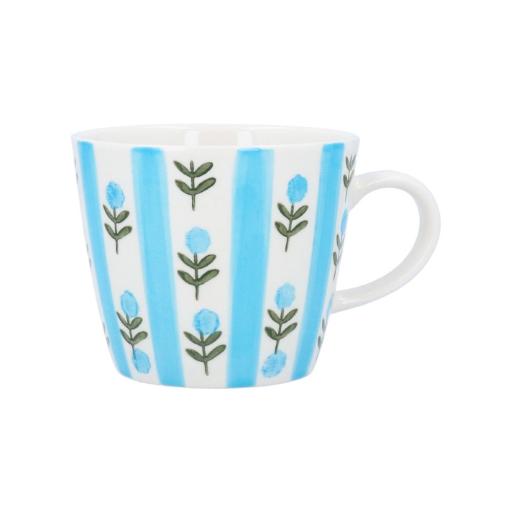 STONEWARE BLUE STRIPE FLOWER MUG, BY GISELA GRAHAM