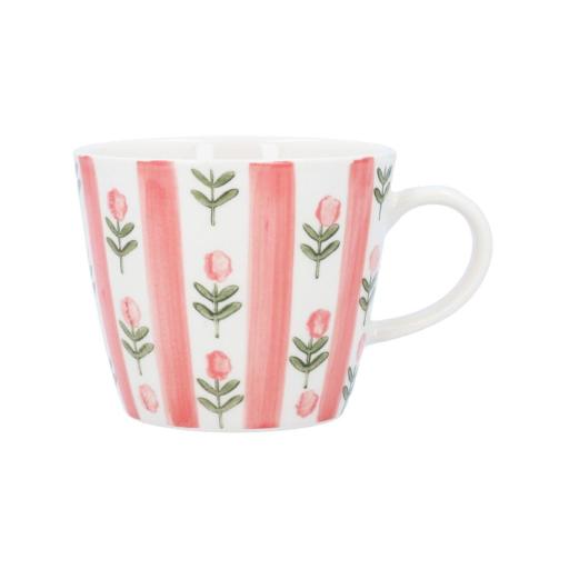 STONEWARE PINK STRIPE FLOWER MUG, BY GISELA GRAHAM