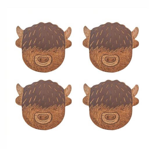 HIGHLAND COW WOODEN COASTERS - SET