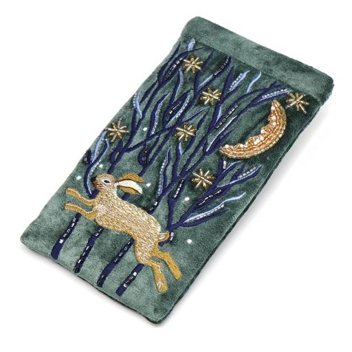 HARE MIDNIGHT GREEN VELVET GLASSES CASE BY POM