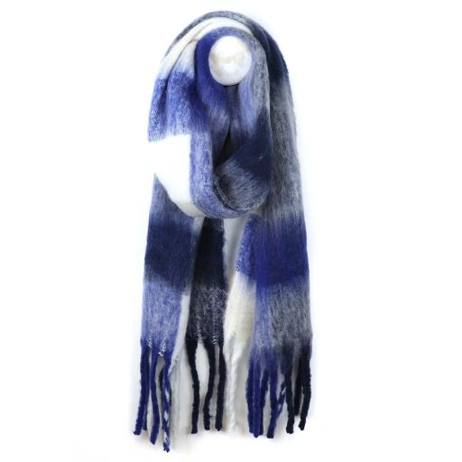 ROYAL BLUE CHECK FLUFFY SCARF