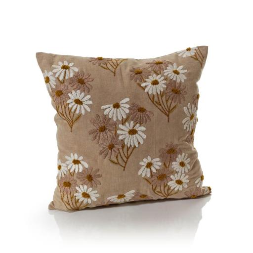 FLORAL  CUSHION WITH DAISY FLOWER EMBROIDERY