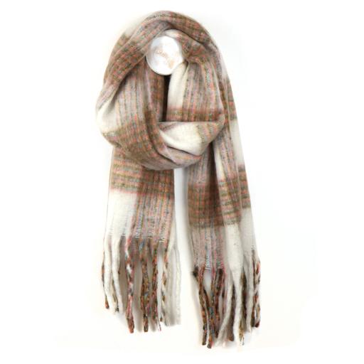 CREAM/BEIGE CHUNKY CHECKED SCARF