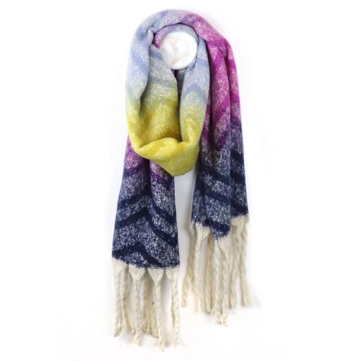 NAVY/PINK/YELLOW GRADIENT COLOUR BLOCK SCARF