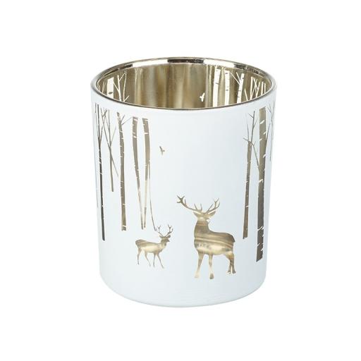 SMALL  SILVER STAG GLASS TLIGHT
