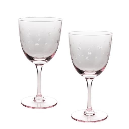 PINK ETCHED STAR WINE GLASSES, SET OF 2