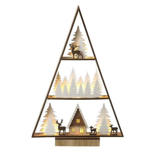 WOODEN LED CHRISTMAS TREE SCENE PYRAMID