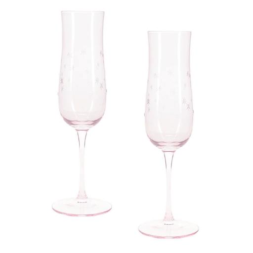 PINK ETCHED STAR CHAMPAGNE GLASSES, SET OF 2