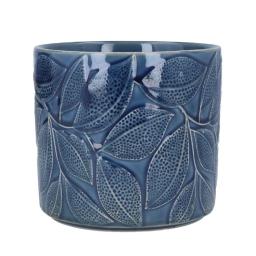 Navy Leaves Stoneware Pot Cover Small.jpg