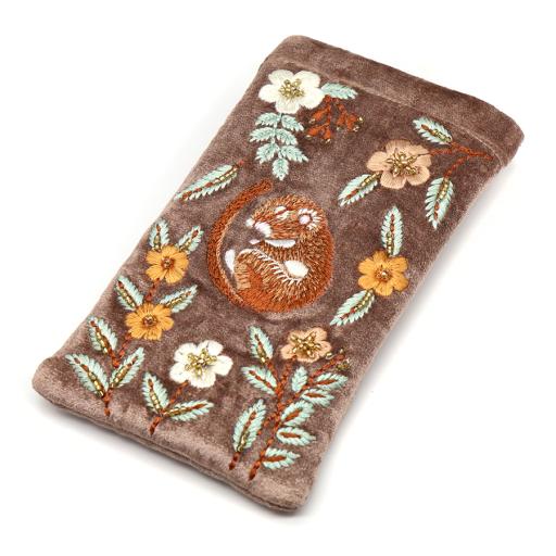 BUFF VELVET SLEEPING DORMOUSE EMBROIDERED GLASSES CASE