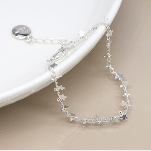 PEACE OF MIND, SILVER PLATED MULTI STAR AND TINY BEAD CHAIN BRACELET