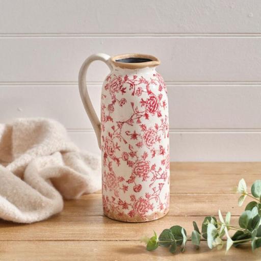 TOILE DE JOUY PINK TALL VASE WITH HANDLES