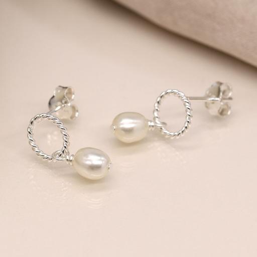 STERLING SILVER HOOP AND PEARL STUD EARRINGS