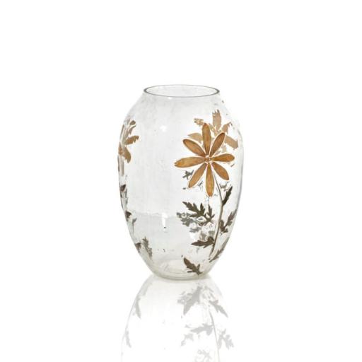 GLASS OVAL VASE, WITH PRESSED FLOWERS AND LEAVES