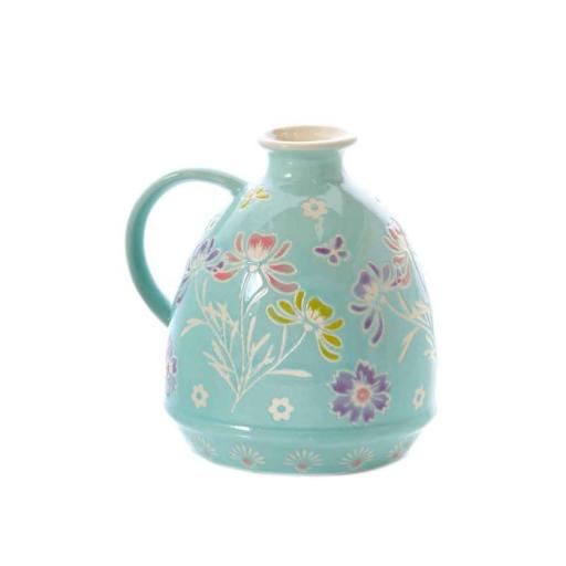 STONEWARE DEBOSSED ABSTRACT VASE BOTTLE WITH HANDLE