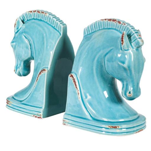 PALE BLUE CERAMIC HORSE HEAD BOOKENDS