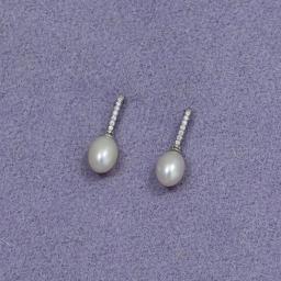 Azendi Sterling Silver and Pave Oval Pearl Drop Earrings.jpg